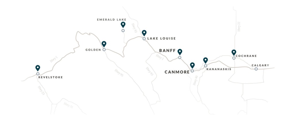 Scenic drive route from Calgary to Revelstoke via Trans-Canada Highway